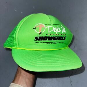 Deja Vu Hat VTG Snapback Trucker Cap Men Neon Green Showgirls 90s RARE